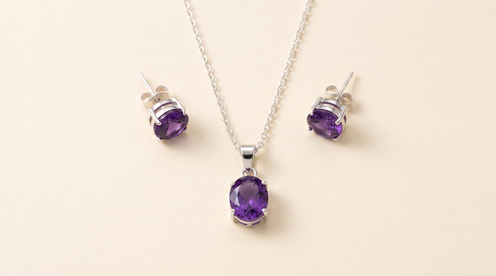 Conjunto de prata com ametista oval