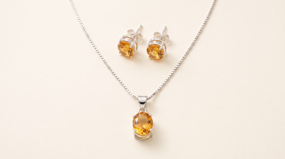 Conjunto de prata com citrino oval