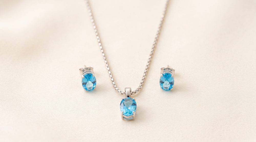 Conjunto de prata com topázio swiss oval